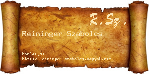 Reininger Szabolcs névjegykártya